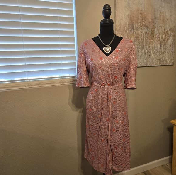 None Dresses & Skirts - ❤️PERFECT FOR VALENTINES DAY Elegant Pink With RED Hearts Mini Dress.